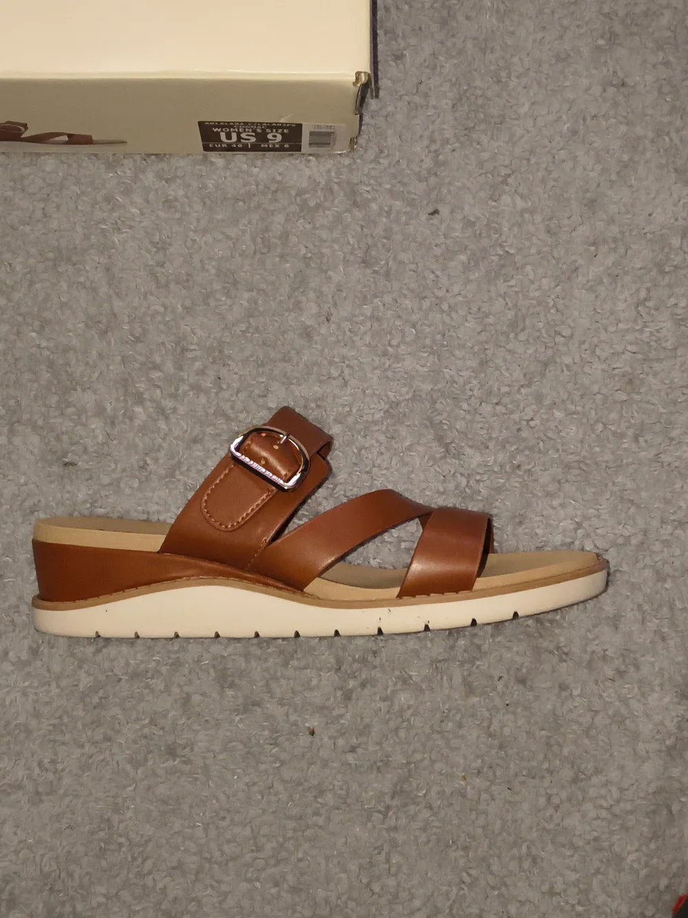 Anne Klein Brown Leather Buckle Slide Sandals